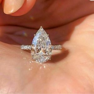 Solid 14k White Gold 3Ct Pear Cut VVS1 Lab-Created Diamond Beautiful Women Ring